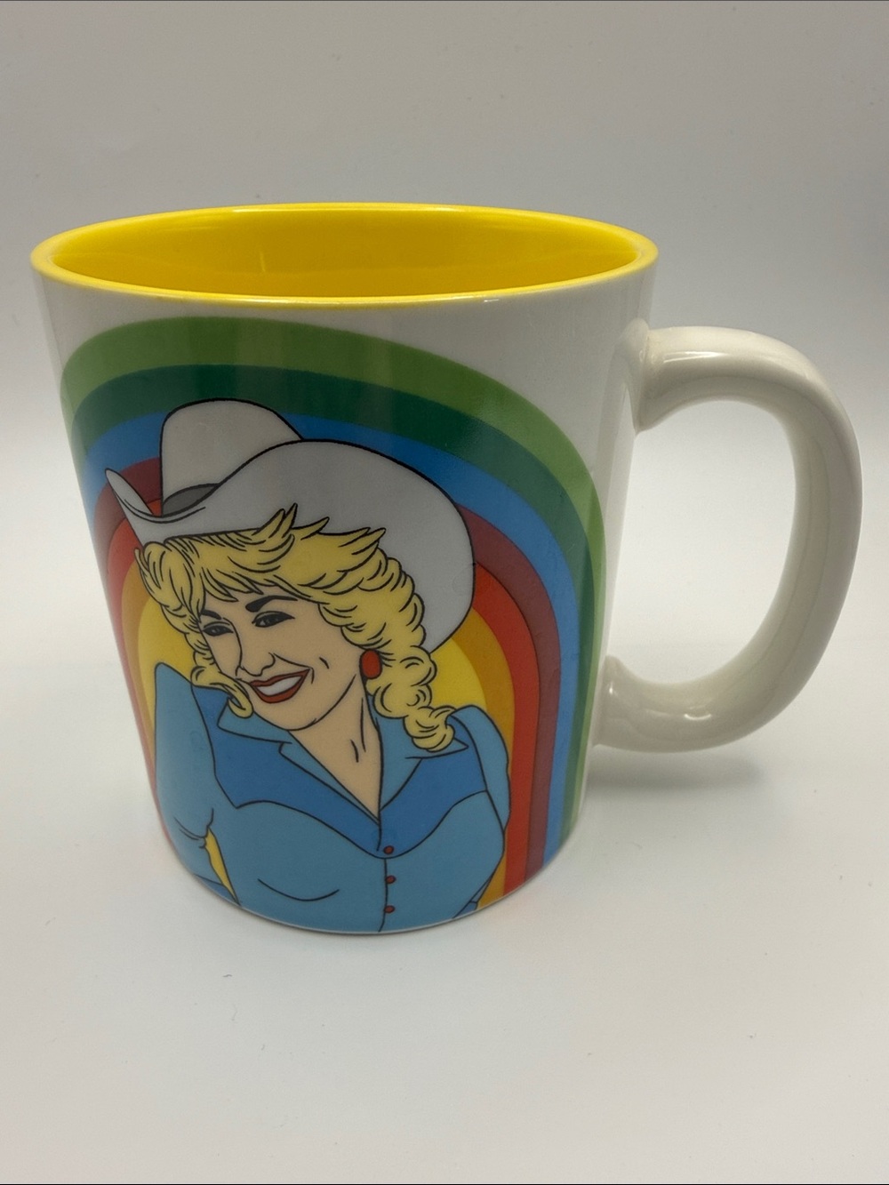 Dolly Parton Country Western Singer Graphic Rainbow Background Ceramic Mug Cup
